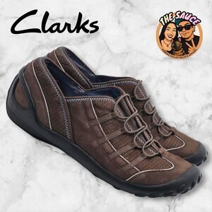 Clarks‎ Privo Loafers Womens 8 Brown Leather Bungee Walking Shoes Comfort Travel